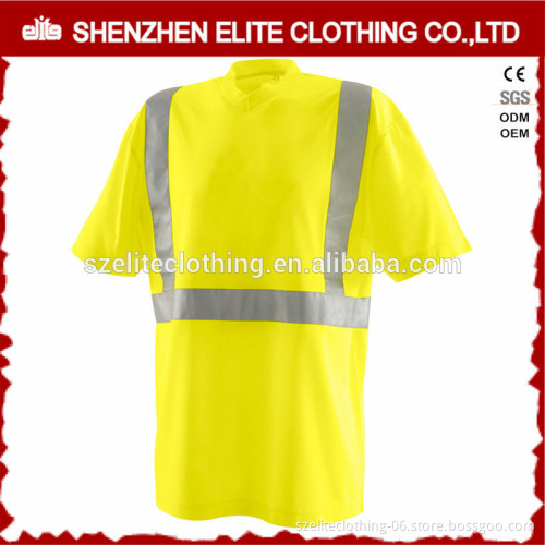 fluorescent yellow 100% polyester breathable reflective safety work shirt
